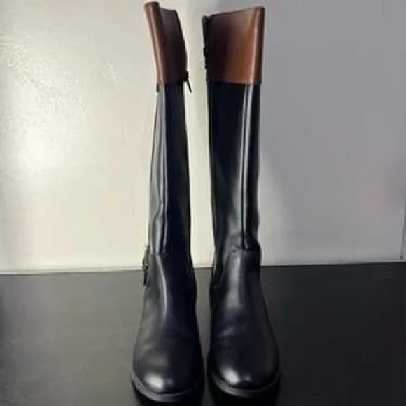 NWOT Black & Brown like riding boots Sz 5 M. Deeply discounted.Low Heel - Picture 6 of 10